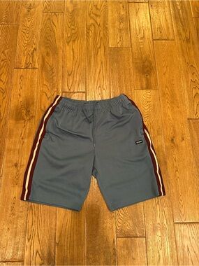 Stussy Gray Athletic Shorts with Burgundy & White Side Stripes